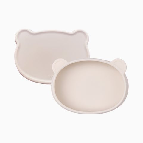 [COMBO] Đĩa hình gấu thường không đế hít kèm nắp đậy Silicon Modu'i, màu kem