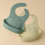 [COMBO] Khay ăn dặm oval chia 4 ngăn & Yếm họa tiết & Bát ăn dặm có nắp Silicone Bạch kim Modui Bluemama (màu xanh đậu)