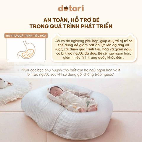 Gối chống trào ngược đa năng 3in1 Dotori có dây dai ôm bé & Vỏ gối làm mát Duraron độc quyền