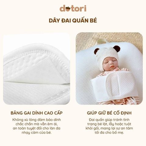 Gối chống trào ngược đa năng 3in1 Dotori có dây dai ôm bé & Vỏ gối làm mát Duraron độc quyền
