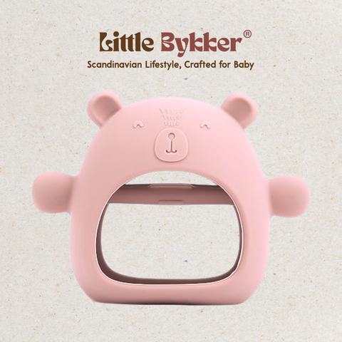 Bộ Gặm nướu Silicon cao cấp bảo vệ tay cho bé Little Bykker Đan Mạch - Hình Gấu siêu mềm Có hộp đựng an toàn