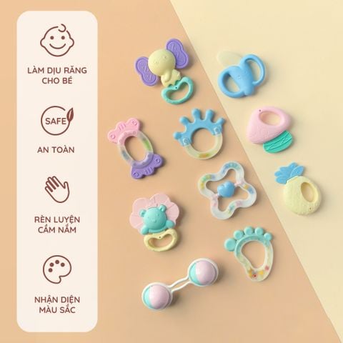 Bộ 10 lục lạc Macaroon có âm thanh màu pastel kích thích giác quan & vận động tinh cho bé