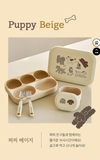 [COMBO] Bộ khay ăn dặm All in one & Bộ muỗng nĩa kèm hộp & Bát ăn dặm có nắp Silicone Bạch kim Dono&Dono (màu puppy be)