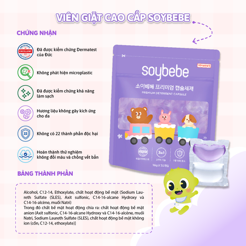 [3in1] Combo 02 Túi Viên Giặt Xả Cao Cấp Chính Hãng Nội Địa Hàn Quốc Soybebe An Toàn Lành Tính 30 viên x 16gr