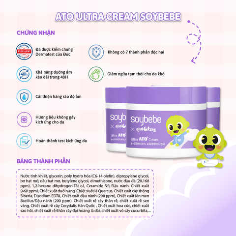 Combo QUÀ TẶNG SOYBEBE Kem dưỡng Ato Ultra Cream & Sữa Tắm Gội & Lotion dưỡng ẩm Thuần Chay Dành Cho Bé Chàm Sữa, VDCĐ,Nhạy Cảm