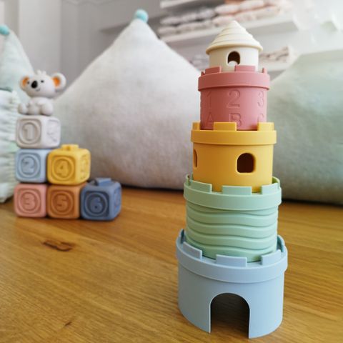 Đồ chơi xếp lâu đài chồng cốc Silicone cao cấp cho bé học tập rèn luyện trí thông minh Little Bykker Đan Mạch