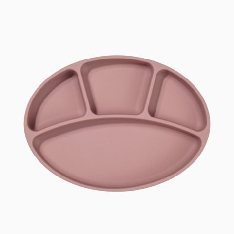 [COMBO] Khay ăn dặm oval chia 4 ngăn & Bộ muỗng nĩa Silicone Bạch kim Modui Bluemama (màu hồng)