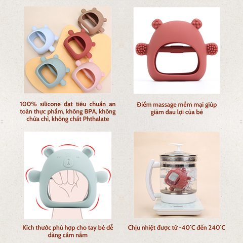 Bộ Gặm nướu Silicon cao cấp bảo vệ tay cho bé Little Bykker Đan Mạch - Hình Gấu siêu mềm Có hộp đựng an toàn