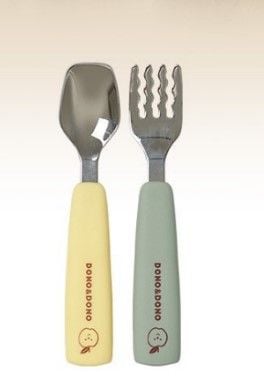 Bộ muỗng nĩa tay cầm silicon kèm hộp đựng DonoMamazone - Made in Korea