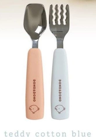 Bộ muỗng nĩa tay cầm silicon kèm hộp đựng DonoMamazone - Made in Korea