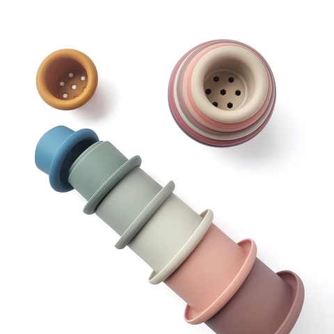 Đồ chơi xếp tháp chồng cốc Silicone cao cấp cho bé học tập rèn luyện trí thông minh Little Bykker Đan Mạch