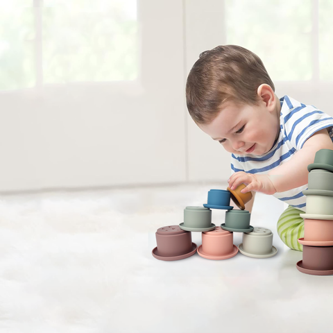 Đồ chơi xếp tháp chồng cốc Silicone cao cấp cho bé học tập rèn luyện trí thông minh Little Bykker Đan Mạch