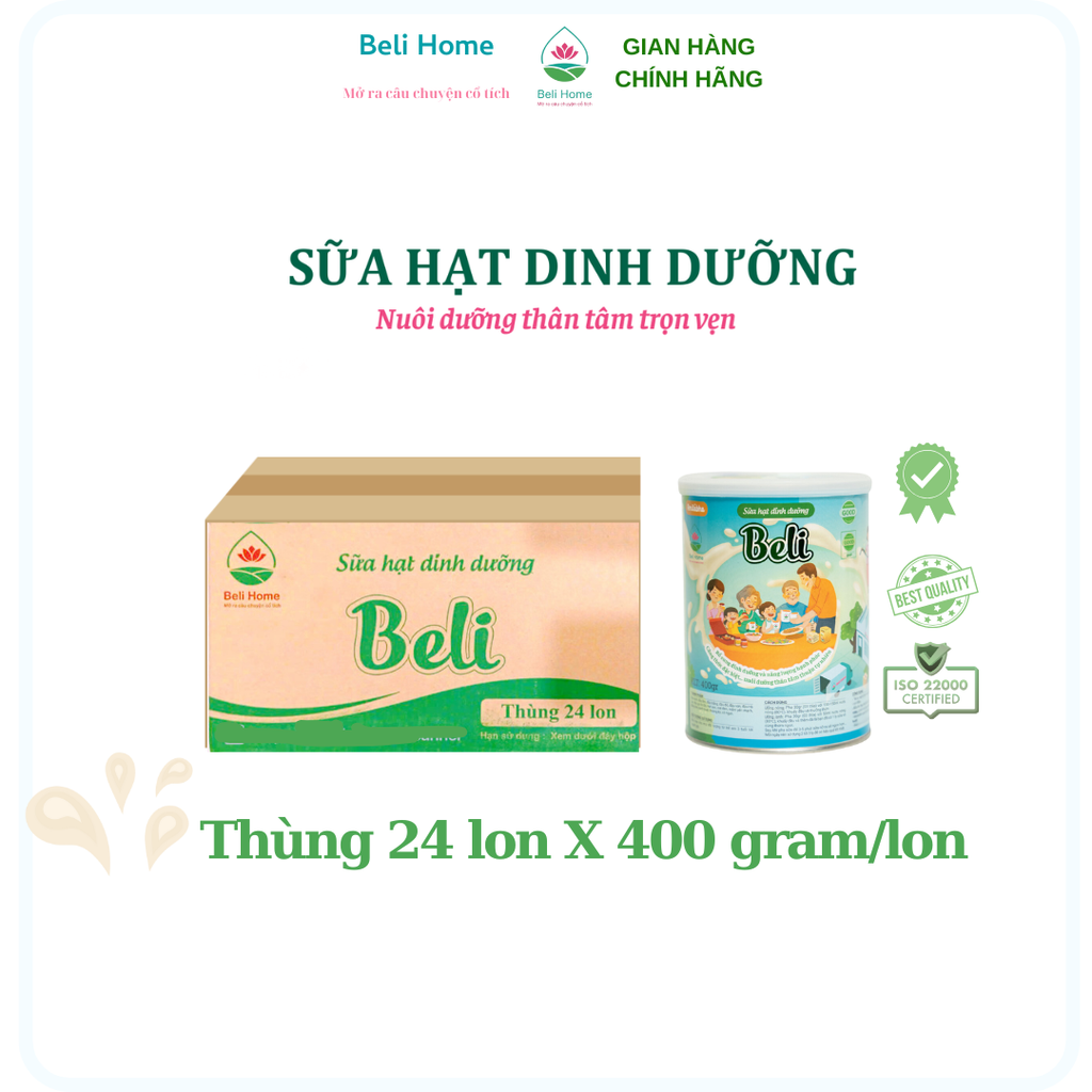 Sữa hạt dinh dưỡng Beli thuần chay tăng cường Sức Khỏe đẹp da dáng thon thương hiệu Beli Home ( Thùng 18 Hộp ) thương hiệu Beli Home ( Thùng 24 lon)