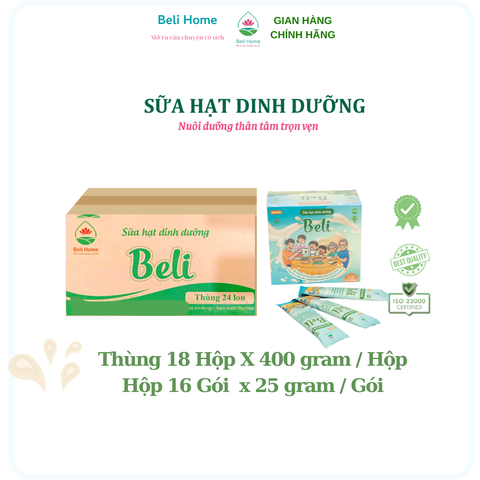 Sữa hạt dinh dưỡng Beli thuần chay tăng cường Sức Khỏe đẹp da dáng thon thương hiệu Beli Home ( Thùng 18 Hộp )