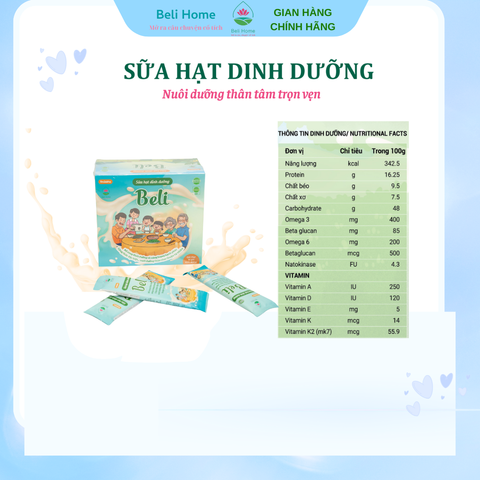 Sữa hạt dinh dưỡng thuần thực vật Beli thương hiệu Beli Home 400 gram Hộp giấy