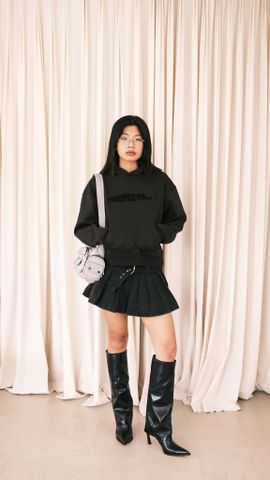 MENTAL RUFFLED EMBROIDERY OVAL HOODIE /BOXY/