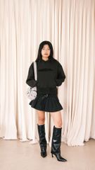 MENTAL RUFFLED EMBROIDERY OVAL HOODIE /BOXY/