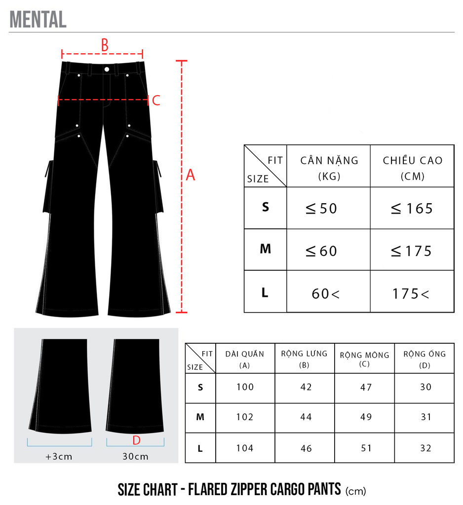 MENTAL FLARED ZIPPER CARGO PANTS