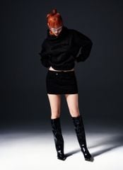 MENTAL RUFFLED EMBROIDERY OVAL HOODIE /BOXY/