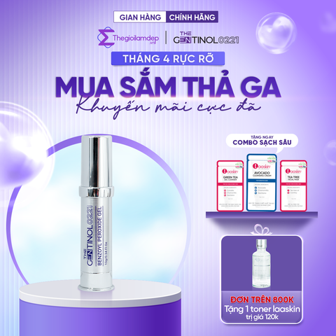 Gel chấm mụn The Gentinol 0221  hỗ trợ ngăn mụn, làm chậm tiến độ phát triễn của mụn và vi khuẩn Benzoyl Peroxide Gel 10g