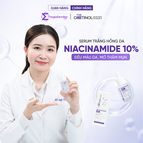 Serum trắng hồng da Niacinamide kiểm soát dầu, mụn, dưỡng trắng, giảm nếp nhăn, trẻ hóa làn da The Gentinol 0221 30ml