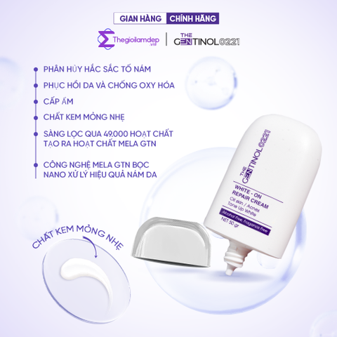 Kem WHITE ON REPAIR CREAM ( white-on repair cream) tái sinh tế bào, khôi phục sự cân bằng da The Gentinol 0221 50g
