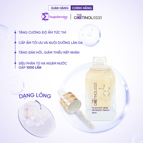 Tinh chất HA siêu phân tử thúc đẩy khả năng tái tạo, phục hồi, trẻ hóa da, dưỡng ẩm, làm mờ vết thâm, hỗ trợ da căng bóng, mịn màng The Gentinol 0221 30ml