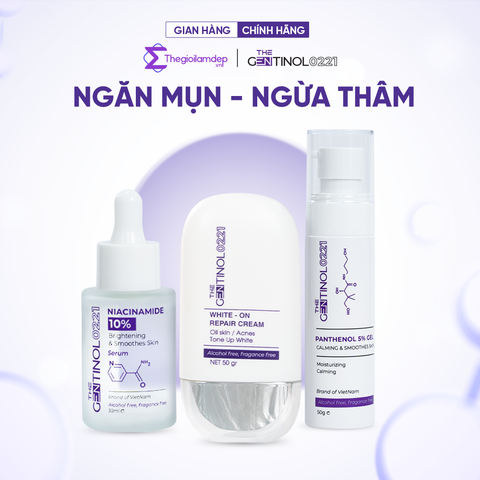 Combo kem dưỡng sáng mờ thâm cho da dầu mụn The Gentinol 0221