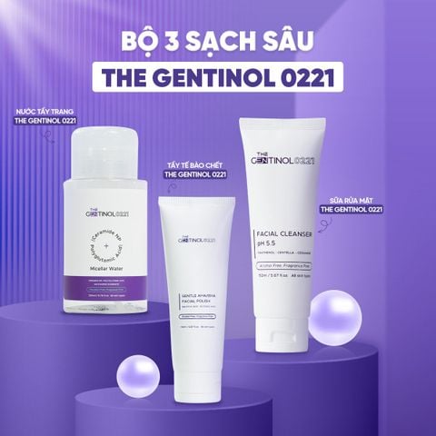 Combo sạch sâu The Gentinol 0221 (Sữa rửa mặt, Tẩy tế bào chết, Tẩy trang)