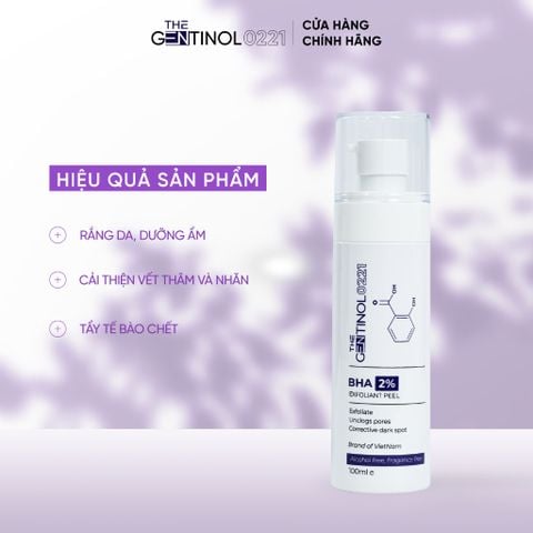 Dung dịch tẩy tế bào chết BHA 2% EXFOLIANT PEEL hỗ trợ dưỡng da trắng hồng, mờ vết nhăn The Gentinol 0221 100ml