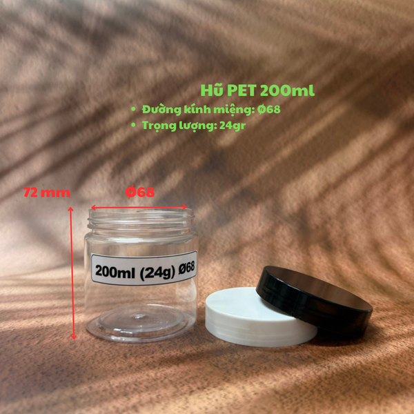  Hũ nhựa PET 200ml miệng Ø68 