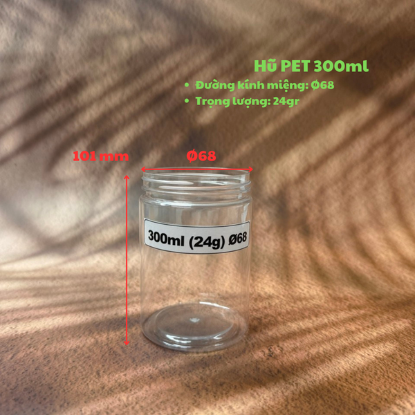  Hũ nhựa PET 300ml miệng Ø68 
