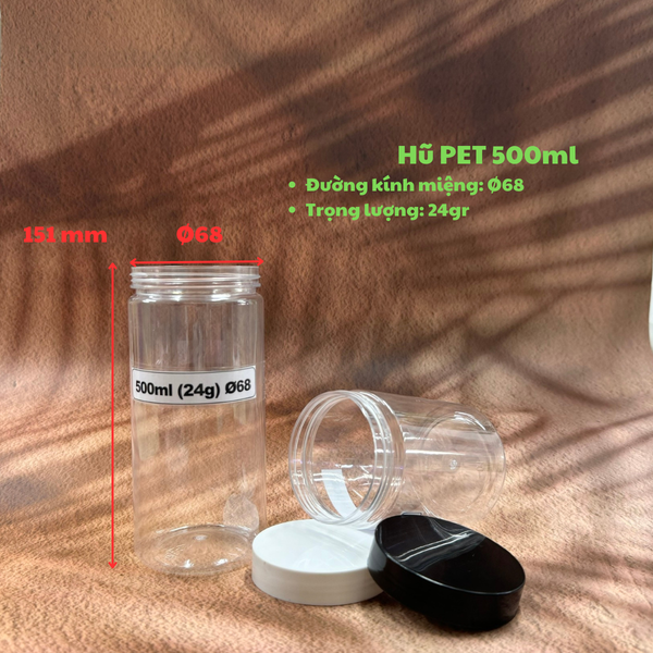  Hũ nhựa PET 500ml miệng Ø68 