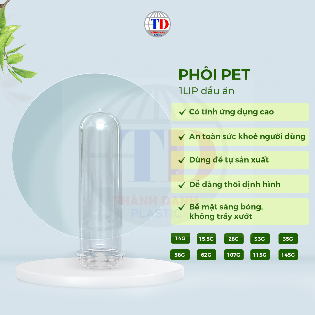  Phôi PET 1LIP Đựng Dầu Ăn, Thực Phẩm 