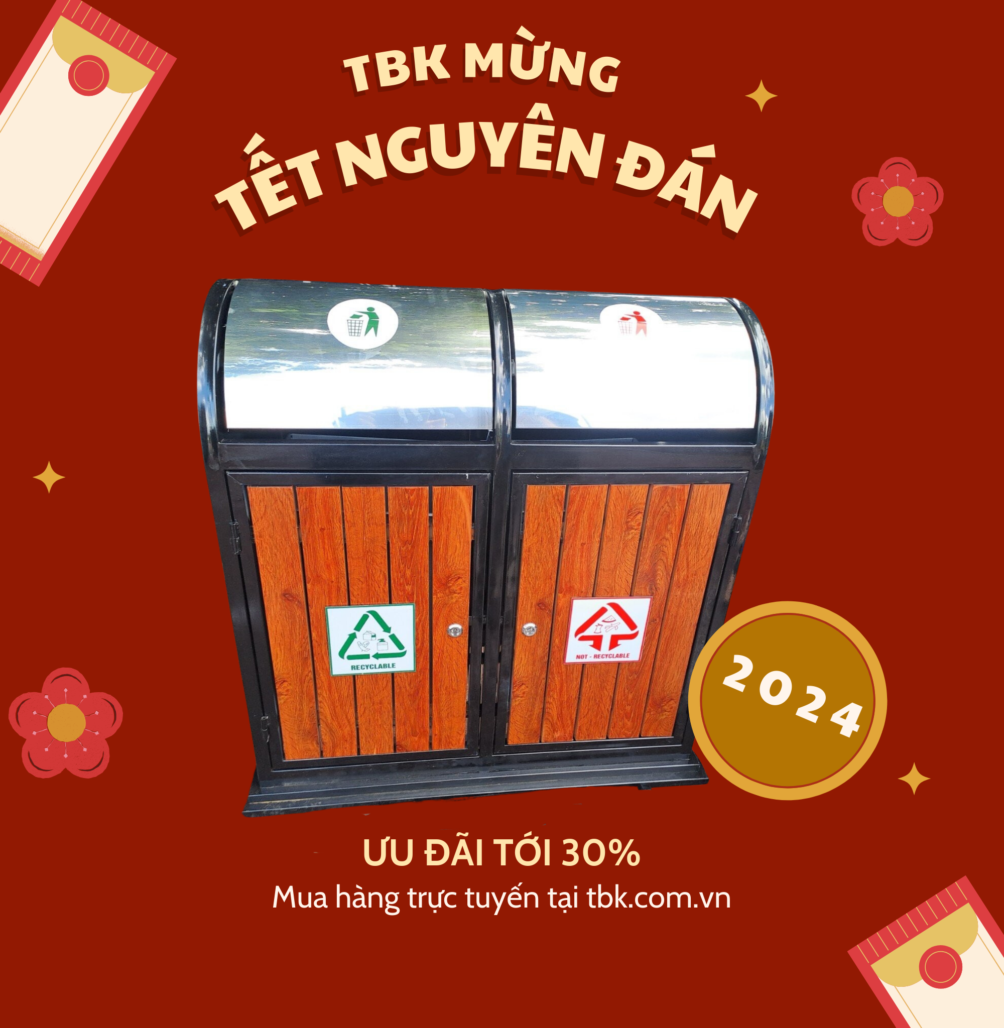  Thùng rác 2 ngăn ngoài trời giả gỗ 