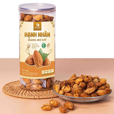 Hạt hạnh nhân rang bơ Mỹ Đạt Food vỏ mỏng hũ 450g