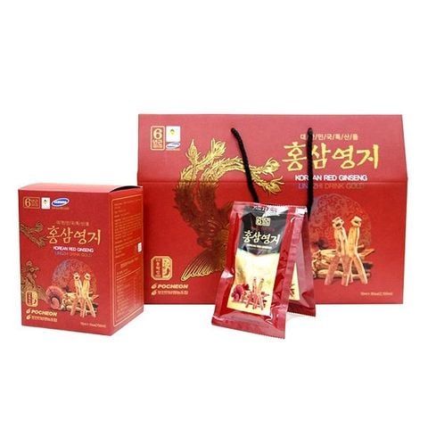 Nước hồng sâm linh chi Pocheon Hàn Quốc hộp túi xách đỏ 30 gói x 70ml