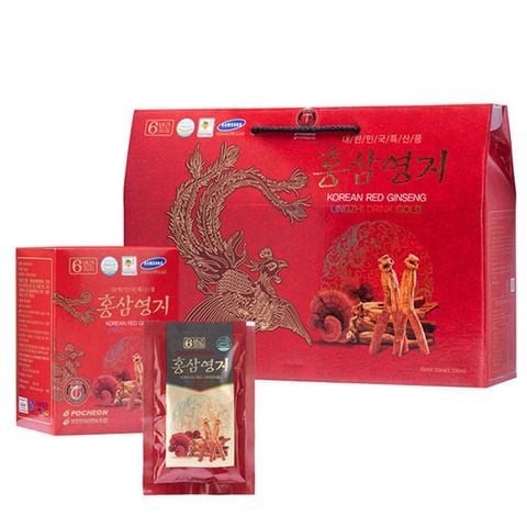 Nước hồng sâm linh chi Pocheon Hàn Quốc hộp túi xách đỏ 30 gói x 70ml