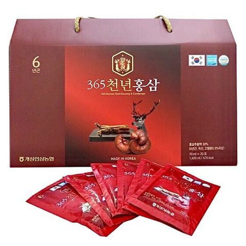 Nước hồng sâm nhung hươu linh chi 365 Hàn Quốc hộp 20 gói x 70ml