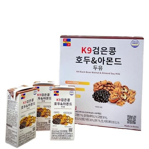 Sữa Hạt Óc Chó Hạnh Nhân Đậu Đen K9 Hàn Quốc thùng 16 hộp x 190ml