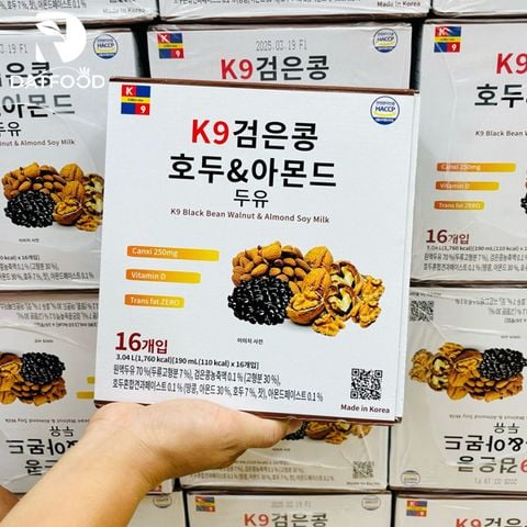 Sữa Hạt Óc Chó Hạnh Nhân Đậu Đen K9 Hàn Quốc thùng 16 hộp x 190ml