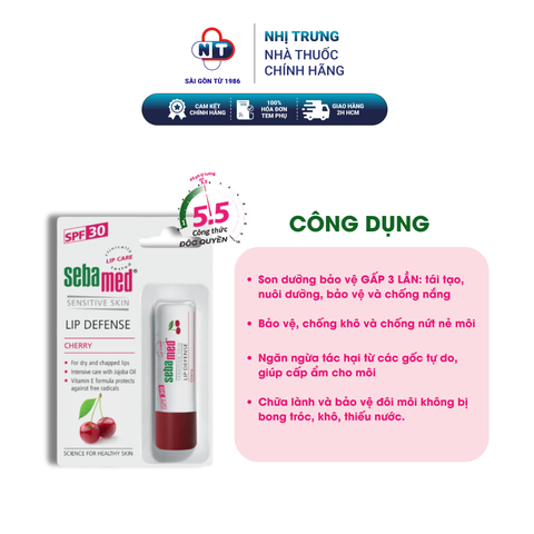  Son dưỡng môi có màu Sebamed SPF30 - Hương cherry 