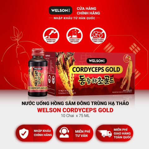  Nước uống đông trùng hạ thảo Welson Cordyceps Gold Hộp 10 chai x 75ml 