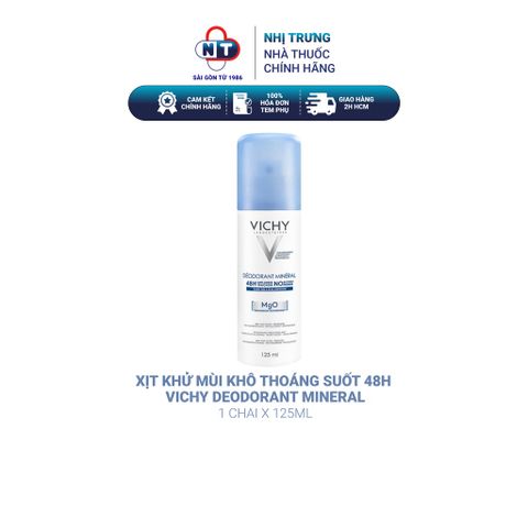  Xịt Khử Mùi Khô Thoáng Suốt 48h Vichy Deodorant Mineral 125ml 