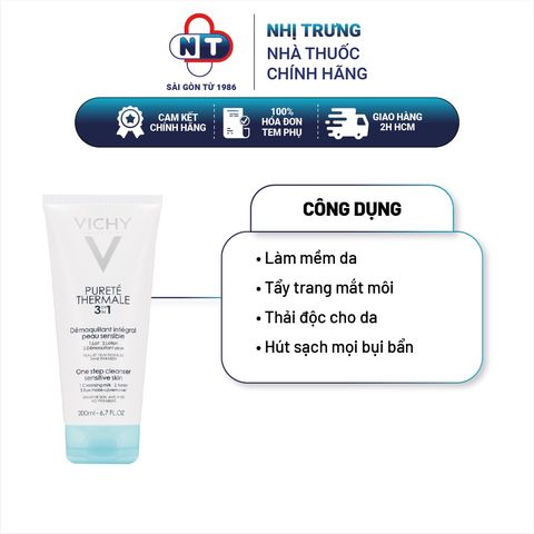  Sữa rửa mặt tẩy trang kiềm dầu Vichy Purete Thermale 3 In 1 One Step Cleanser Sensitive Skin And Eyes 200ml 