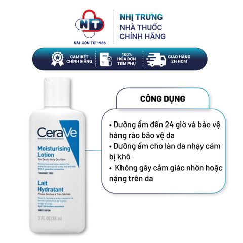  Sữa Dưỡng Ẩm CeraVe Moisturising Lotion lait hydratant Dành Cho Da Khô 88ml 