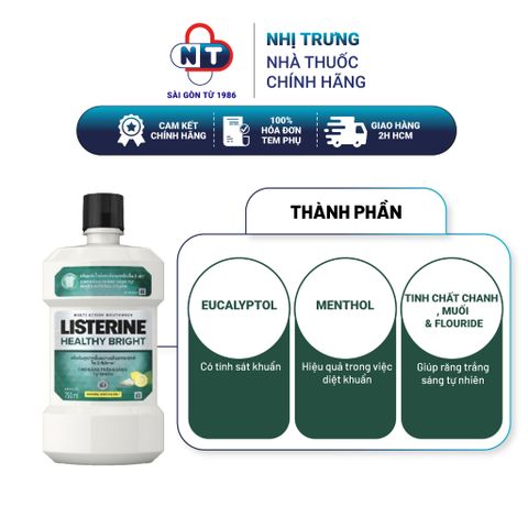 Nước súc miệng giúp răng trắng sáng tự nhiên Listerine Healthy Bright 750ml 