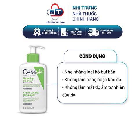  Sữa rửa mặt dưỡng ẩm và se khít lỗ chân lông Cerave Hydrating Cleanser 236ml 