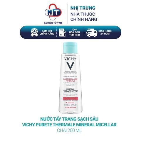  Nước tẩy trang sạch da kiềm dầu Vichy Purete Thermale Mineral Micellar Water Sensitive Skin 200ml 