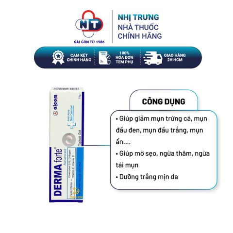  Gel Trị Mụn Trứng Cá, Ngừa Thâm, Mờ Sẹo, Da Dầu Mụn Derma Forte Advanced 15g 